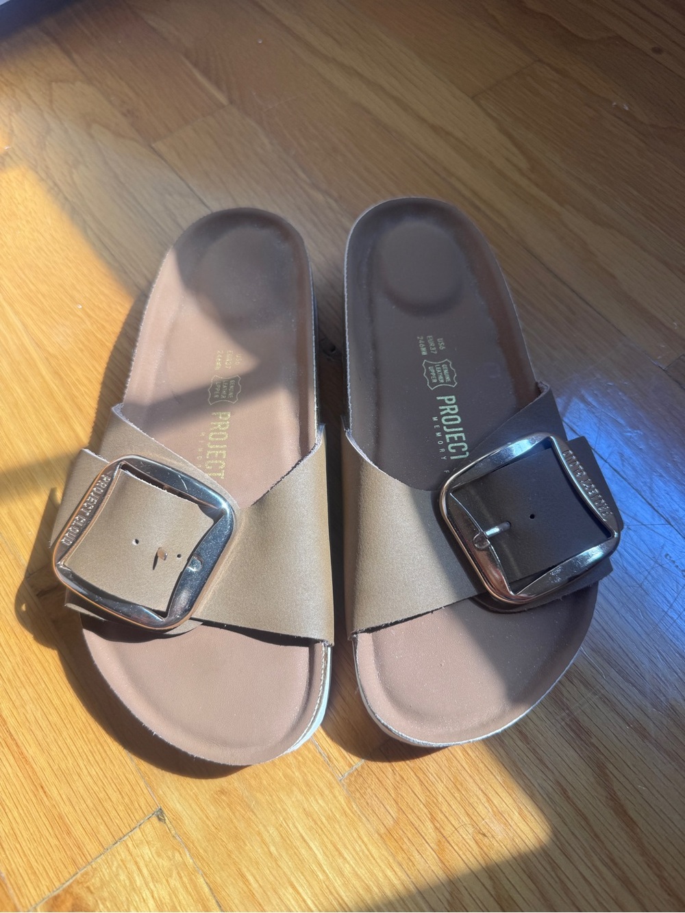 Project Cloud Memory Foam Genuine Leather Buckle Slide Sandals Taupe Woman’s 6